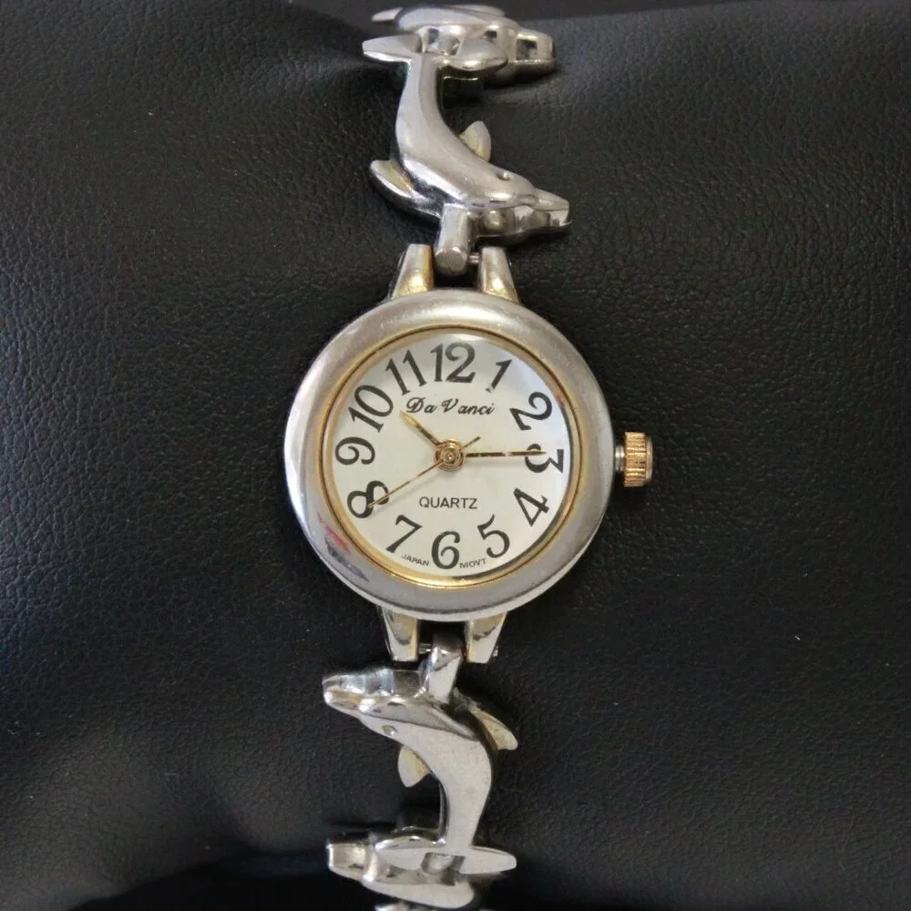 Vintage Ladies Da Vinci Quartz Watch Dolphin Bracelet Used 22mm